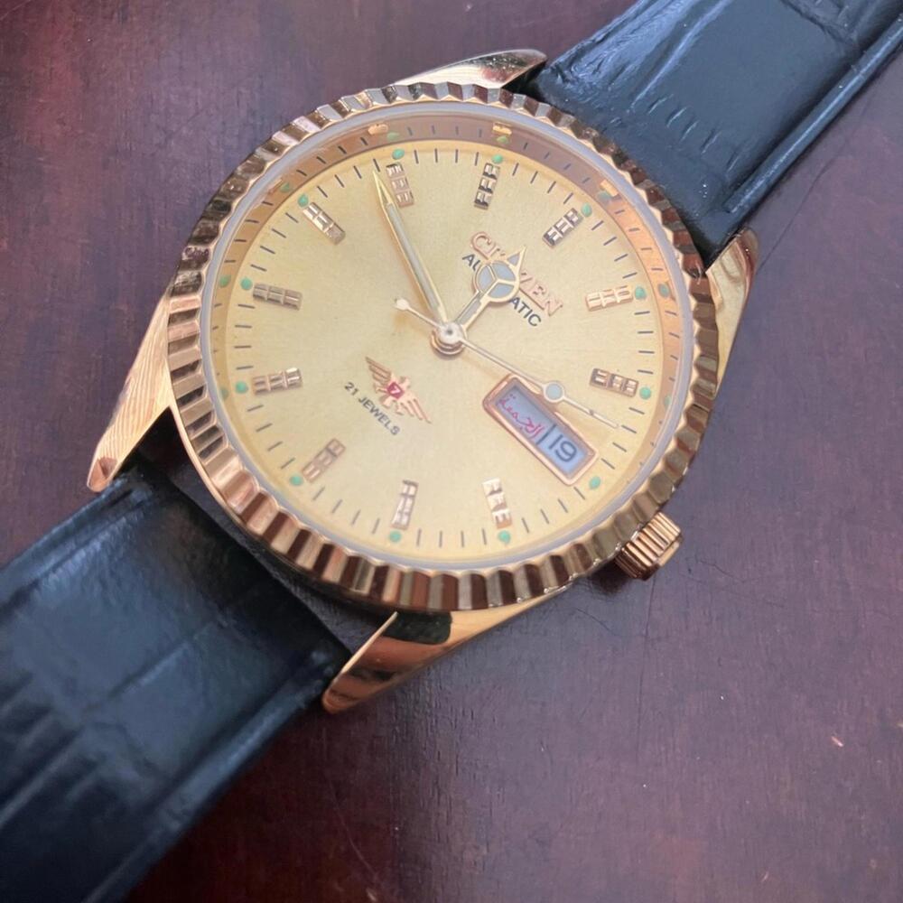 💁🏽‍♂️Citizen Gold Watch with Black Leather Strap 36mm Vintage Rare